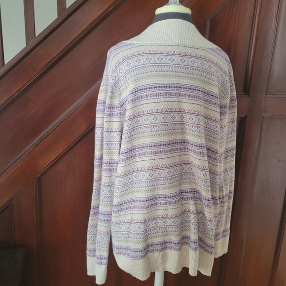 Eddie Bauer Womens 2XL Beige & Purple Patterned Cardigan Sweater - Picture 6 of 6